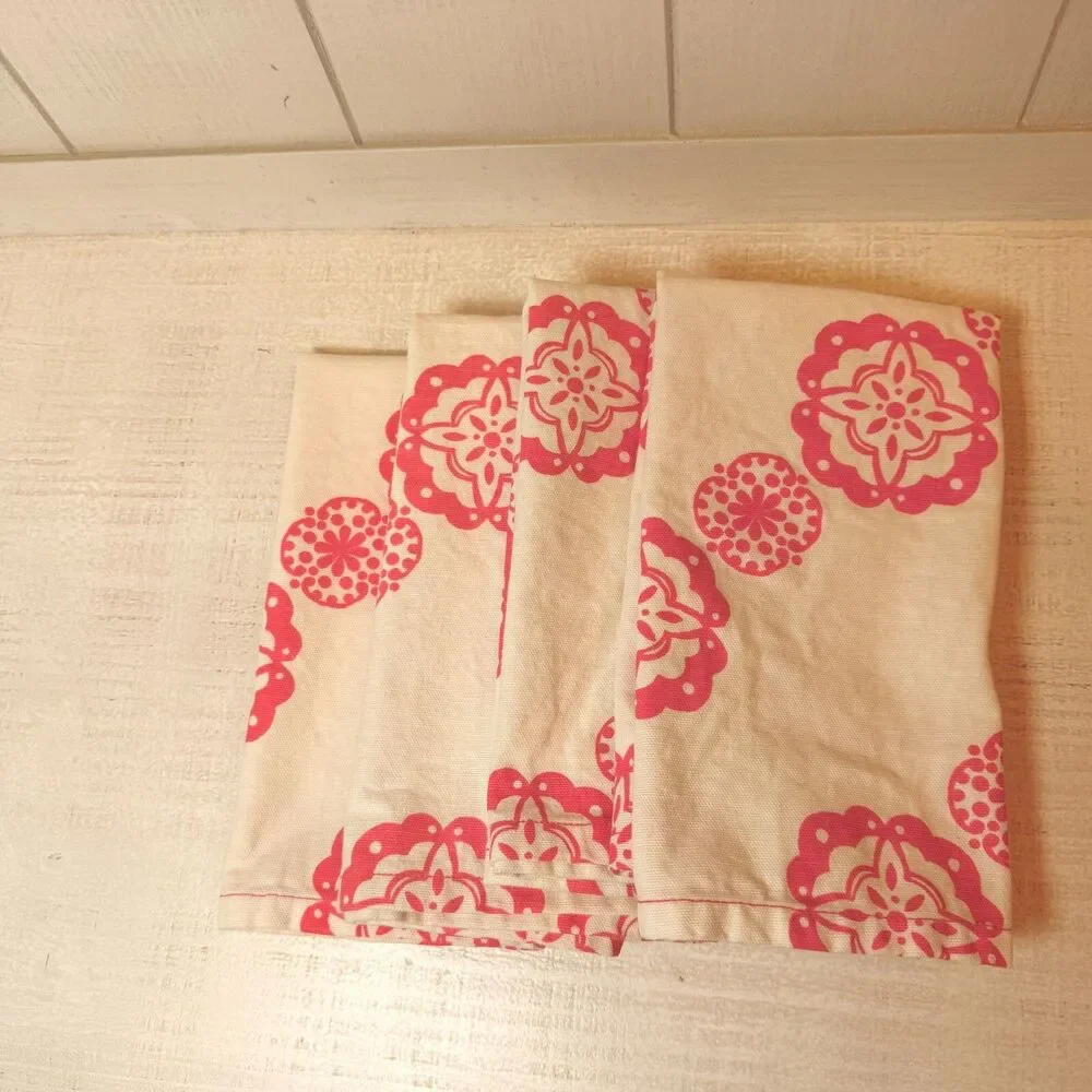 Anthropologie Dinner Napkins Floral Boho Beachy Geometric ~ Set of 4